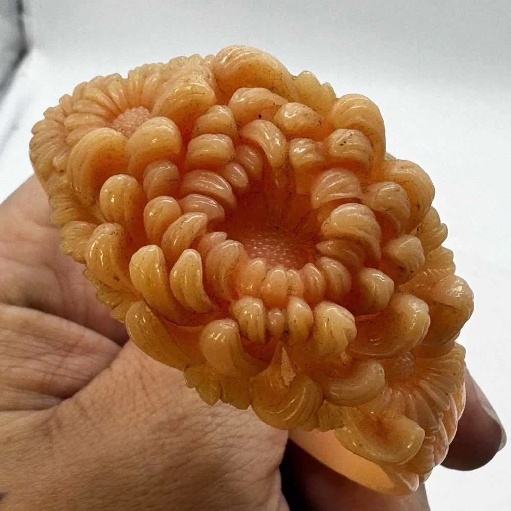 Vtg Japan Bangle Bracelet Celluloid Chrysanthemum Pale Pink Salmon Color 7.5